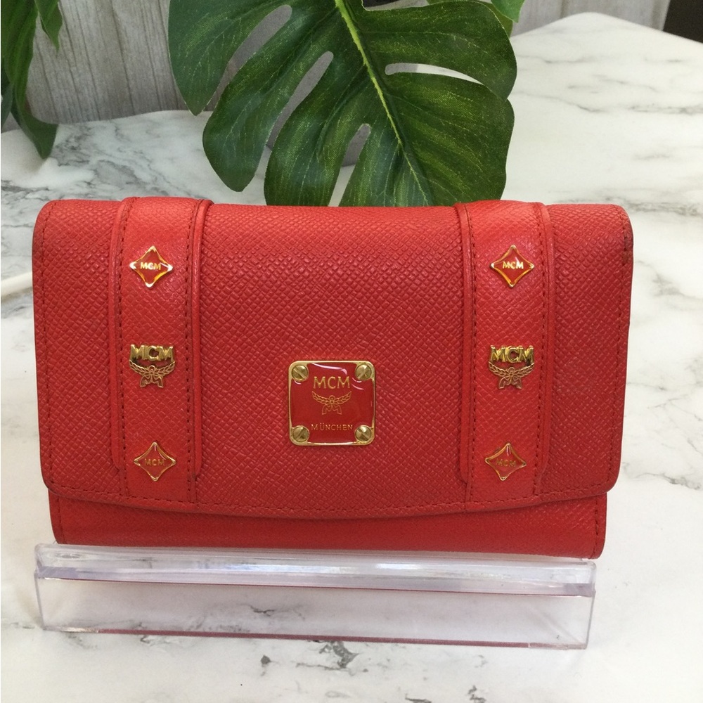 GUC MCM Stunning Red Leather Folding Wallet